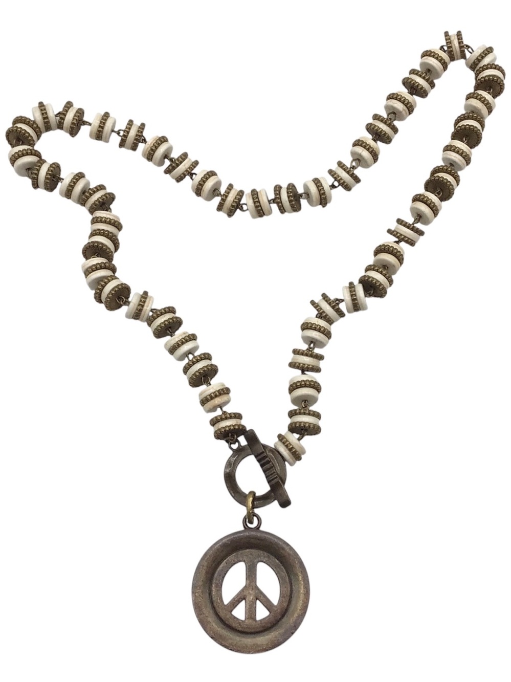 Peace Sign Necklace Boho Hippie Beaded Necklace, Festival Jewelry, Rustic Tribal